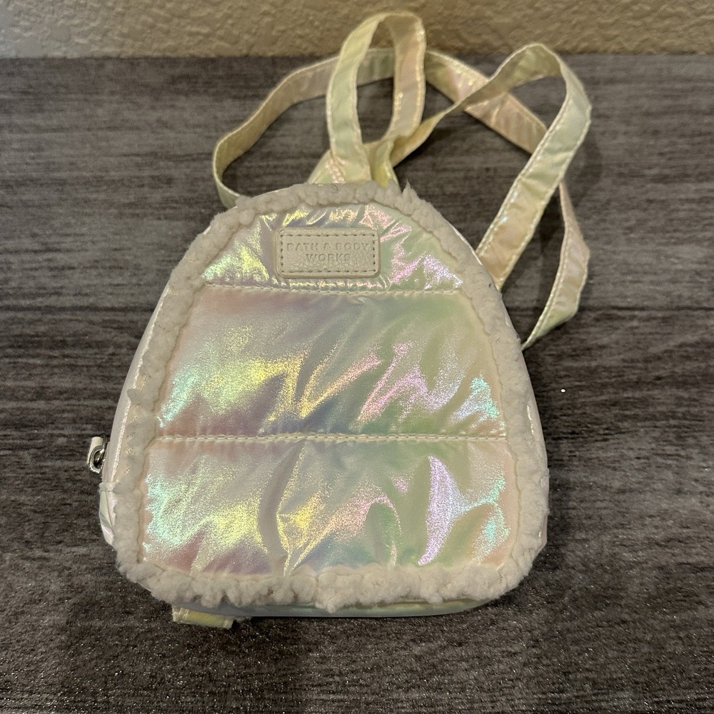 Bath & Body Work's Opal White Mini Backpack Makeup Bag Sherpa Fur